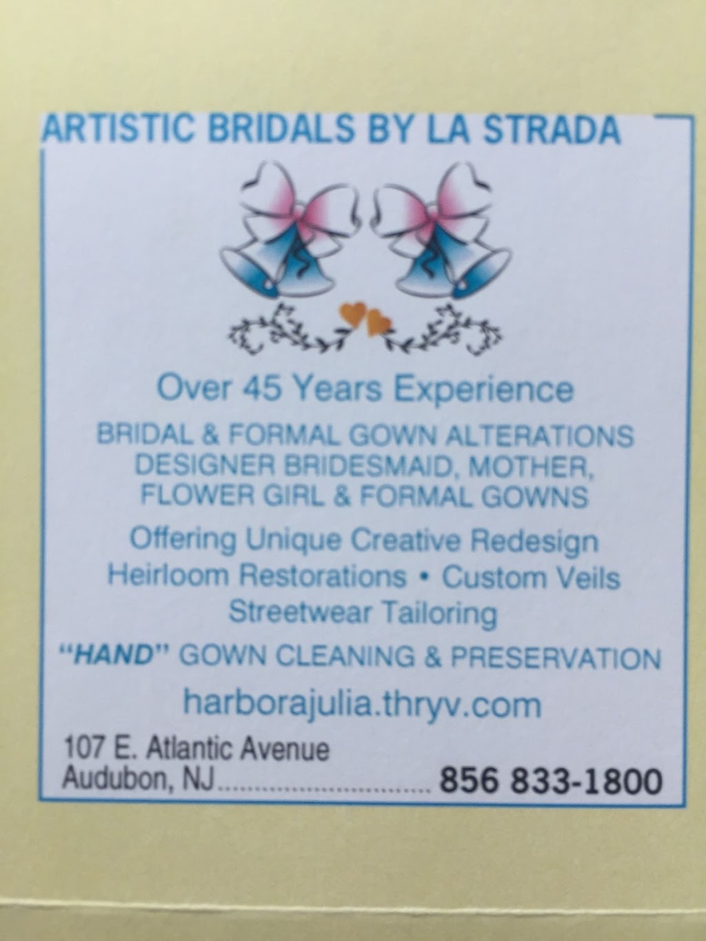 Artistic Bridals By La Strada | 107 E Atlantic Ave, Audubon, NJ 08106 | Phone: (856) 833-1800